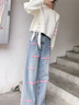 妍莉芬（yanlifen）衛(wèi)衣女裝小個(gè)子休閑職業(yè)秋季新款女裝套裝2025年秋裝衣服兩件套裝 白色針織衫+藍(lán)色直筒闊腿褲 S 曬單實(shí)拍圖