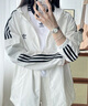 adidas經(jīng)典三條紋運動連帽夾克外套男女春季新款阿迪達(dá)斯三葉草 亮白   L 曬單實拍圖