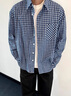 牧唯美式復古格子襯衫長(cháng)袖男士秋季新款cleanfit慵懶休閑百搭上衣外套 深藍色 XL [建議125-145斤] 曬單實(shí)拍圖