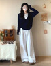 蔓爾依休閑闊腿褲女裝秋季2025新款秋裝穿搭一整套減齡衣服套裝毛衣褲子 假兩件上衣+褲子 M 曬單實(shí)拍圖