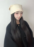 CACUSS帽子女秋冬保暖毛線帽女士針織帽戶外防寒套頭帽護耳堆堆帽米杏色 曬單實拍圖
