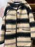 三彩2025冬季新款連帽條紋大衣毛呢外套中長(cháng)寬松休閑復古M 曬單實(shí)拍圖