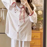 果殼（Gukoo）睡衣女春秋款HelloKitty聯(lián)名甜美可愛(ài)翻領(lǐng)家居服套裝 奶白 M 曬單實(shí)拍圖