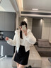 棉致大毛領(lǐng)短款羽棉絨服女2025冬季新款歐美風(fēng)收腰顯瘦減齡棉襖外套 白色 L 曬單實(shí)拍圖