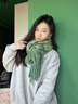 恒源祥彩虹圍巾女冬季披肩情侶彩色格子保暖加厚ins潮可愛(ài)少女學(xué)生百搭 楓葉綠條紋 220*40 曬單實(shí)拍圖