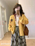 茵曼（INMAN）寬松趣味撞色V領黃色毛衣外套2025秋冬女裝新款針織衫開衫 姜黃色 XL 曬單實拍圖