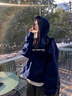 CS.LION藏青色ins風(fēng)連帽衛衣女春秋季新款爆款寬松外套冬季加絨加厚上衣 藏青色 薄款 L 110-125斤 曬單實(shí)拍圖