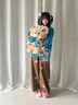 哈魯迪牛仔褲女秋季美式復古長(cháng)褲美拉德小熊刺繡高級感寬松百搭闊腿褲子 棕色 M （85-105斤） 曬單實(shí)拍圖