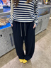 棠暖藏藍色美式運動(dòng)闊腿褲女春秋款2025新款秋冬女裝彎刀褲休閑長(cháng)褲子 藏青色 S 80-95斤 曬單實(shí)拍圖