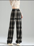 唐獅（TonLion）2024女休閑松緊格紋休閑褲 黑色調/二批 XL  曬單實(shí)拍圖