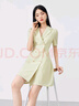 秋水伊人翻領(lǐng)高腰中長(cháng)款西裝連衣裙夏季新款女裝復古時(shí)尚裙子 果綠 M 曬單實(shí)拍圖