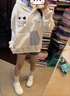 魯雅爾可愛(ài)貓咪假兩件刺繡連帽衛衣女春秋季新款寬松慵懶風(fēng)長(cháng)袖上衣外套 白色 常規款 L 曬單實(shí)拍圖