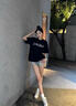 哈魯迪短袖T恤女夏秋季2025新款美式復古百搭圓領(lǐng)寬松情侶潮牌體恤上衣 黑色 M （90-105斤） 曬單實(shí)拍圖