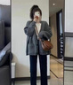 妃?，幮蓍e褲女裝套裝2025秋冬新款韓版時(shí)尚復古氣質(zhì)慵懶風(fēng)顯瘦闊腿褲子 灰色開(kāi)衫+黑色褲子 M 曬單實(shí)拍圖