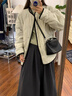 DGOV小香風撞色拼接菱格夾棉服外套女冬季設計感短款小個子圓領外套女 灰豆綠 S 95斤以內(nèi) 曬單實拍圖