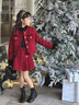 乖妮貓（GUAINIMAO）女童小香風套裝秋冬2025新款兒童裙子時髦洋氣冬裝小女孩加棉童裝 酒紅色套裝 150 碼 曬單實拍圖