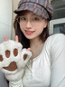 溥畔可愛(ài)貓爪手套冬季保暖加絨加厚女冬天摩托車(chē)騎行毛絨半指全指棉冬 奶咖(可愛(ài)熊掌-半指手套) 均碼 曬單實(shí)拍圖