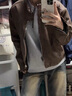 gxmy男模穿搭短款墊肩夾克外套男裝三件套感痞帥男生酷帥穿搭套裝 【皮衣三件套】棕外套+黑T恤+牛 XL 曬單實(shí)拍圖