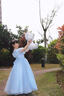 迪牧歐女童主持人晚禮服party公主裙生日女孩兒童走秀鋼琴演奏表演服夏 藍(lán)色短款 130 曬單實拍圖