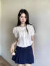 小野七天甜美木耳邊泡泡袖襯衫短袖女夏季韓系娃娃領(lǐng)百搭顯瘦別致短袖上衣 白色 M 曬單實拍圖