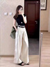 歐迪惠（Oudihui）休閑褲女裝夏季新款2025年茶系穿搭小個(gè)子衣服運動(dòng)闊腿褲子女套裝 上衣+褲子【配腰帶】 XL 【建議120-135斤】 曬單實(shí)拍圖