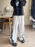 至濤花灰色美式休閑褲衛褲男士夏季hiphop垂感微喇褲子高街直筒運動(dòng)褲 灰色 XL 曬單實(shí)拍圖