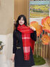 瑪麗亞·古琦（MARJA KURKI）山羊絨圍巾女秋冬款 羊絨圍脖女保暖披肩禮盒裝送女友簡(jiǎn)約條紋款 紅色 曬單實(shí)拍圖