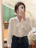 百圖betu女裝秋季新款襯衫多色法式蝴蝶結飄帶長(cháng)袖襯衫女2307T43 白色 S 曬單實(shí)拍圖