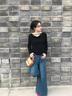 朵以（Duoyi）2025秋季新款設計感優(yōu)雅輕熟蕩領修身顯瘦內搭長袖針織衫T恤 黑色 L 曬單實拍圖
