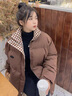 詩(shī)蒂淑羽絨棉服女2025冬季新款韓版森系百搭立領(lǐng)ins學(xué)生短款面包服外套 咖啡色 M 建議100-120斤 曬單實(shí)拍圖