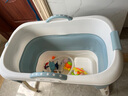 勞可里尼（NOCOLLINY）嬰兒洗澡盆可折疊游泳桶 寶寶浴盆兒童洗澡桶家用可坐可躺泡澡桶 【戲水套餐】藍+花灑+轉轉樂(lè ) 曬單實(shí)拍圖