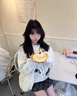 棉致可愛卡通小狗毛巾繡開衫外套女春秋季2025新款休閑衛(wèi)衣慵懶風(fēng)上衣 H953白灰色【高品質(zhì)35.5】 L 100-120斤 曬單實拍圖