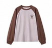 森馬（Semir）長(cháng)袖T恤女中長(cháng)款寬松字母圓領(lǐng)衣服秋潮流復古撞色插肩袖上衣 紅咖色調00365 XL 曬單實(shí)拍圖