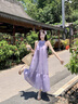 小鎮(zhèn)姍姍花蕊美人 手工花朵掛脖連衣裙女夏季海邊度假風紫色長裙風信紫S 曬單實拍圖