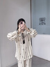 妮狄婭新款睡衣女秋季純棉紗布長(cháng)袖水墨花卉復古優(yōu)雅春秋家居服套裝 米黃 TF25336 L (165) 【參考體重105-125斤】 曬單實(shí)拍圖