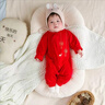G.DUCKKIDS2025嬰兒連體服滿月寶寶衣服純棉春秋純棉內(nèi)衣紅色嬰兒百天服春秋 紅色雙福魚【有帽襪】 59cm 曬單實(shí)拍圖