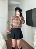 Teenie Weenie小熊女裝襯衫2025年秋季新款知識分子風(fēng)格紋翻領(lǐng)襯衫 棕色 S 曬單實(shí)拍圖