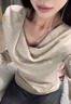 柯蘭娜法式燕麥色蕩領露肩針織衫春季斜肩修身長袖T恤女內(nèi)搭打底上衣 蕎麥色 L  【110-120斤】 曬單實拍圖