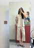 莫代爾睡衣女士夏季2025秋季新款半袖家居服套裝帶胸墊純棉短袖長褲薄款 6839米杏色帶胸墊 M m160適合80-100斤穿著 曬單實拍圖