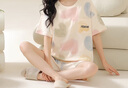 浪莎帶胸墊女士睡衣女純棉短袖短褲全棉可外穿一公里家居服套裝 曬單實(shí)拍圖