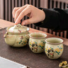 瓷牌茗茶具竹語(yǔ)手抓壺蓋碗大號不燙手便捷旅行茶具高端陶瓷一壺二杯 竹語(yǔ)手抓壺一壺二杯收納包-淺黃小貓 曬單實(shí)拍圖