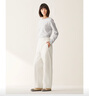 無印良品（MUJI）女式 絲光斜紋 桶型寬版褲 褲子女款25年秋季女裝 BE1TEC5A 象牙色 M （160/66A） 曬單實拍圖