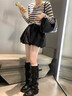 妙侶厚底復古長(cháng)筒靴女春秋冬季增高中筒靴黑色褲管堆堆靴子高筒騎士靴 黑色 長(cháng)筒 單里 現貨 單層 36 (230mm) 曬單實(shí)拍圖