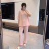 三槍?zhuān)═HREEGUN）100%純棉云朵棉一等品雙層泡泡紗透氣甜美V領(lǐng)女家居睡裙/短袖中褲 晨霧藍【中袖長(cháng)褲】 XL 曬單實(shí)拍圖