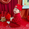 G.DUCKKIDS寶寶百天秋款紅色衣服嬰兒喜慶百日宴爬服嬰幼兒周歲生日抓周禮服 龍年周歲服 80cm (建議18-22斤) 曬單實(shí)拍圖