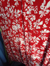 三彩2025夏季新款荷葉邊碎花裙法式收腰A字裙長(cháng)裙系帶優(yōu)雅S 大紅色花卉 S 155/80A 曬單實(shí)拍圖