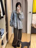 法舒琳美式復古破洞毛邊牛仔外套女春秋新款寬松休閑百搭工裝長(cháng)袖夾克潮 圖片色 L 建議125-140斤 曬單實(shí)拍圖