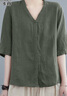 皮爾卡丹亞麻短袖襯衫棉麻高端襯衣潮女夏新款媽夏裝大號顯瘦遮肉V領(lǐng)上衣 深灰綠 【獨特別致漂亮遮肚】 3XL 【建議160-180斤】 曬單實(shí)拍圖