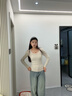 佐敘純欲風(fēng)大U領(lǐng)長(cháng)袖打底衫女秋冬內搭簡(jiǎn)約修身顯瘦百搭長(cháng)袖低領(lǐng)上衣 杏色 L （100-115斤） 曬單實(shí)拍圖