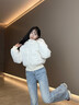 棉致大毛領(lǐng)短款羽棉絨服女2025冬季新款歐美風(fēng)收腰顯瘦減齡棉襖外套 白色 XL 曬單實(shí)拍圖